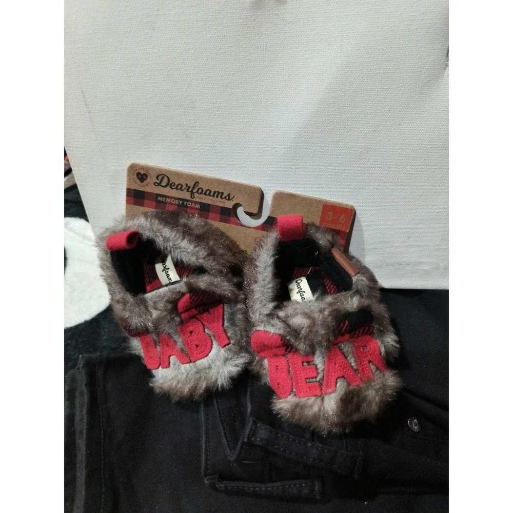 Baby Dearfoams BABY BEAR Applique Brown Faux Fur Fuzzy Slippers 3-6 Months
